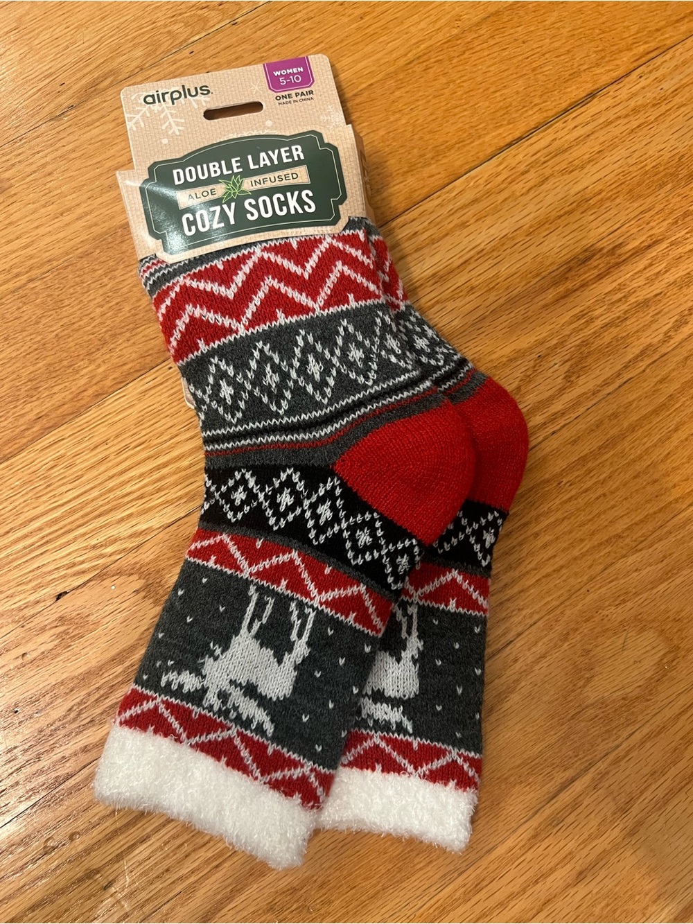 Airplus Women's Red & Gray Double-Layer Cozy Socks